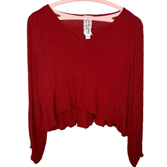 Sadie & Sage Red Swiss Dot Cropped Blouse Sz. L - Picture 1 of 9
